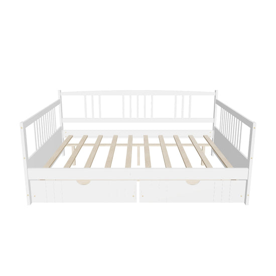 Wood Full Size Daybed with Storage Drawers and Slat Back