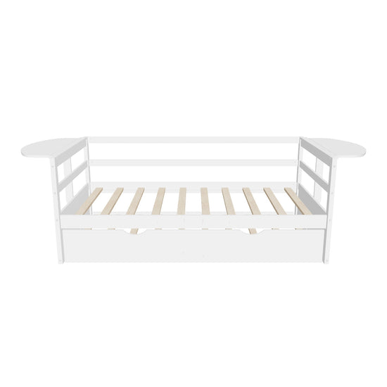 Modern Wood Twin Daybed with Trundle Bed and Foldable Shelves