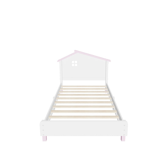 Twin Wood Girls Platform Bed with House-Shaped Headboard