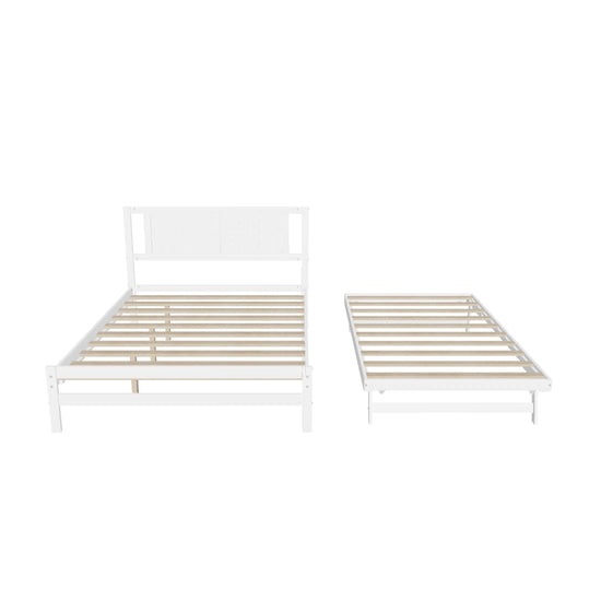 Full Size Platform Bed with Pop Up Trundle and Headboard - [Wood]