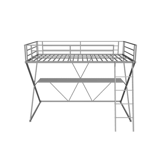 Metal Twin Loft Bed with Desk Underneath for Adults, Teens