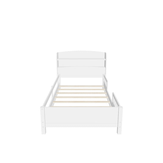 Low Twin Kids Platform Bed Frame with Rails and Storage Headboard