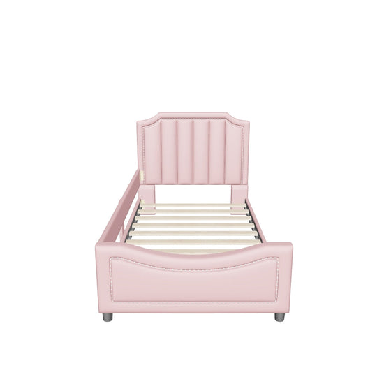 Cute Twin Low Profile Upholstered Toddler Nursery Bed with Rails