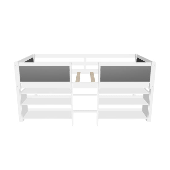 Wooden Low Twin Loft Bed with Detachable Storage Shelves for Kids Toddler