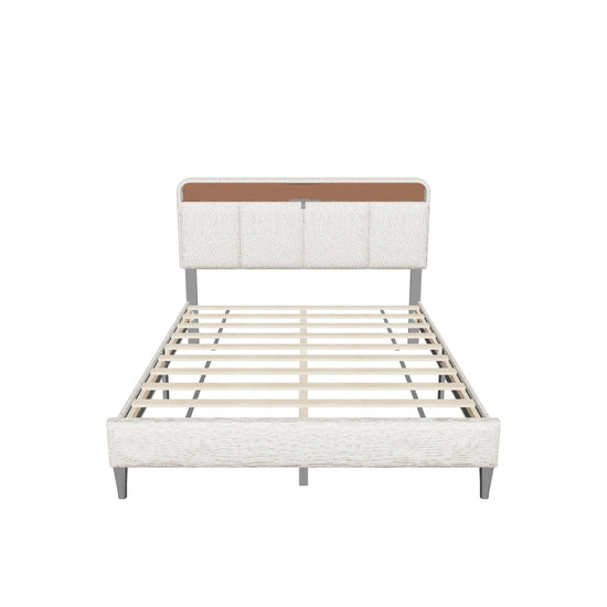 Smart Full Size Platform Upholstered Bed Frame with Storage Headboard