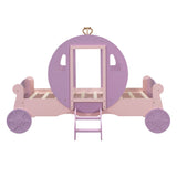 Twin Wood Girls Princess Bed with Stairs - [Carriage Bed with Crown]