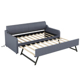 Twin Upholstered Daybed with Convertible Rising Trundle and USB Charging Socket