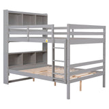 Solid Wood Convertible Full Over Full Bunk Beds with Bookcase Headboard