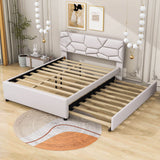 Queen Upholstered Platform Bed Frame with Headboard, Twin XL Trundle Bed