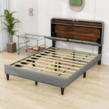 Smart Upholstered Queen Size Platform Bed Frame with Storage Headboard