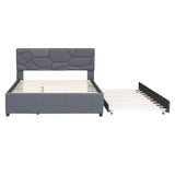 Queen Upholstered Platform Bed Frame with Headboard, Twin XL Trundle Bed