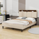 Smart Upholstered Queen Size Platform Bed Frame with Storage Headboard