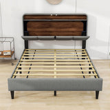 Smart Upholstered Queen Size Platform Bed Frame with Storage Headboard