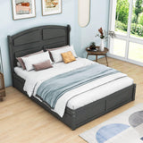 Wooden Queen Size Platform Bed with Twin Trundle Bed and Storage - [Headboard]