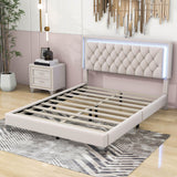 Modern Queen Size Upholstered Bed Frame with LED Lights and Headboard