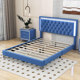 Modern Queen Size Upholstered Bed Frame with LED Lights and Headboard