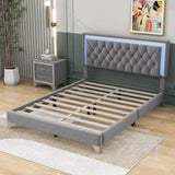 Modern Queen Size Upholstered Bed Frame with LED Lights and Headboard