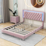 Modern Queen Size Upholstered Bed Frame with LED Lights and Headboard