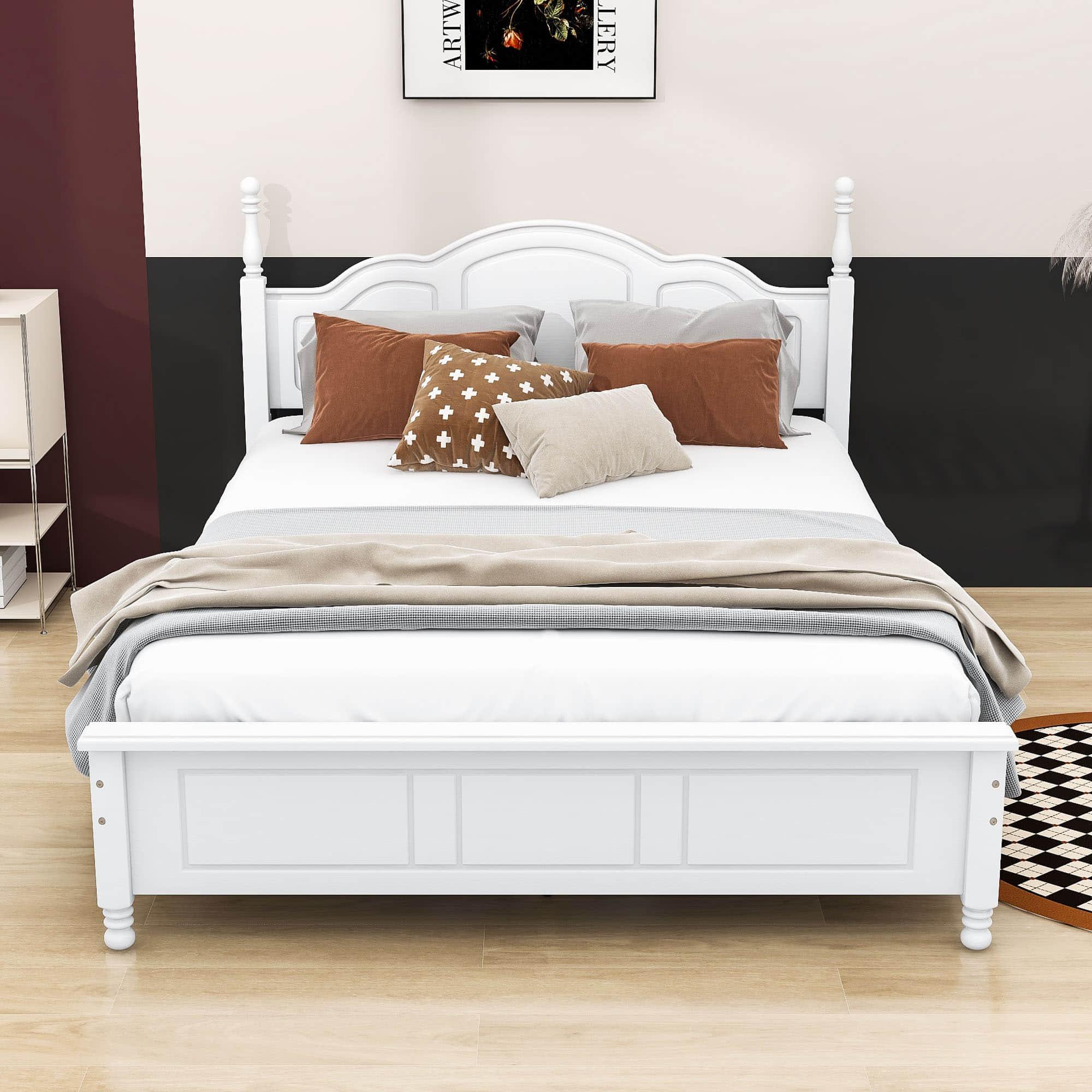 Wood Traditional Queen Size Platform Bed Frame with Headboard