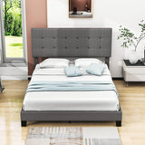 Queen Size Linen Upholstered Platform Bed with Tufted Headboard