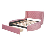 Upholstered Queen Platform Bed Frame with Wingback Headboard and Storage