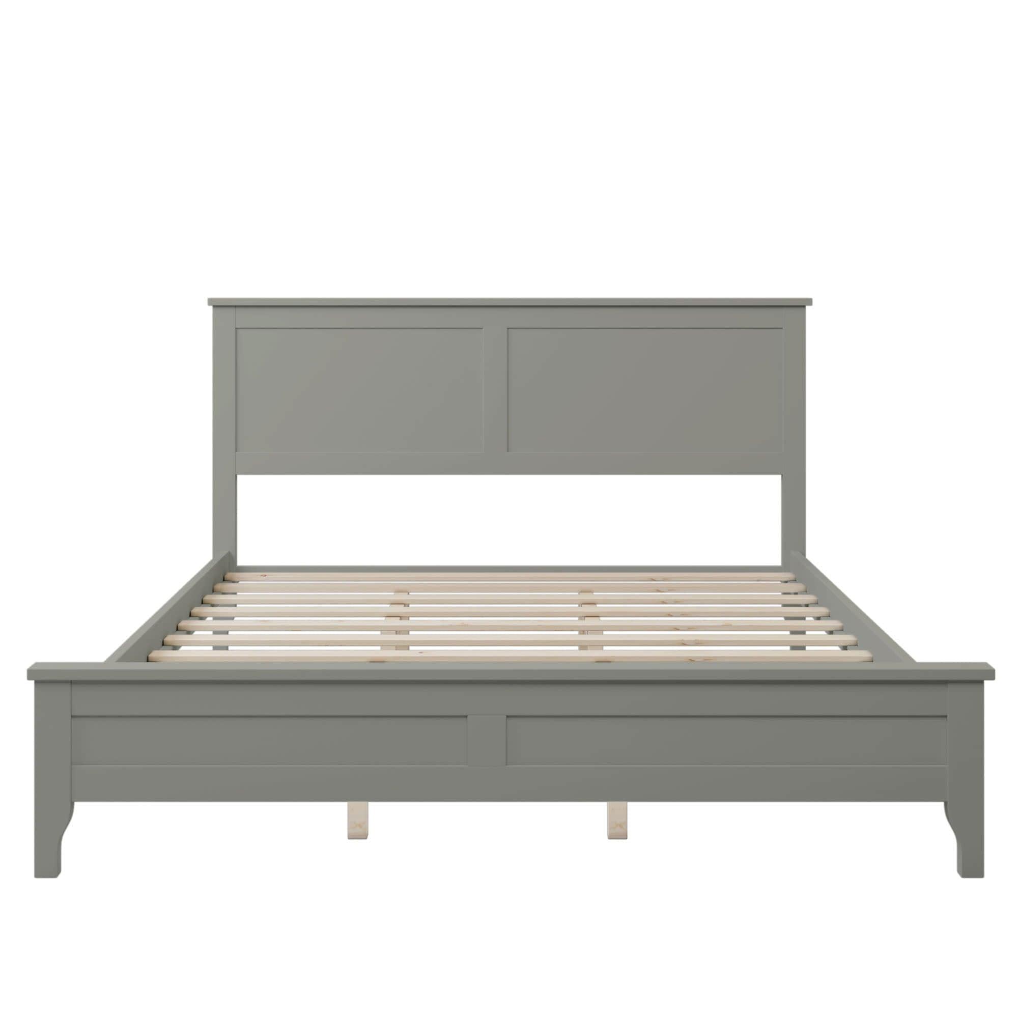 Mid-Century Modern Solid Wood Queen Size Platform Bed with Headboard