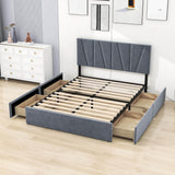 Queen Size Upholstered Platform Bed with Headboard and Storage - [4 Drawers, Velvet]