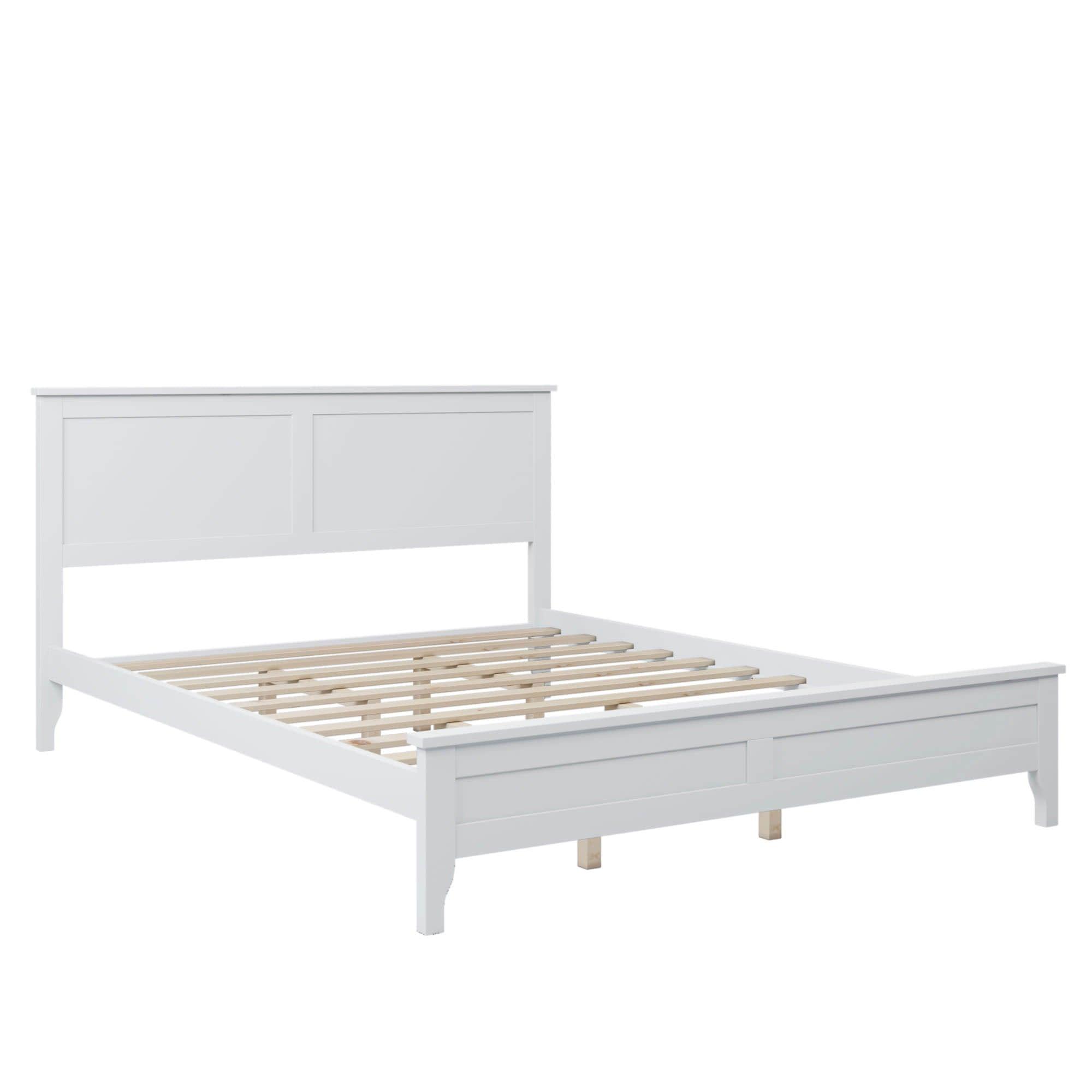 Mid-Century Modern Solid Wood Queen Size Platform Bed with Headboard