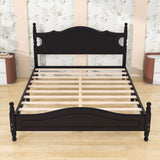 Traditional Wood Queen Size Low Profile Platform Bed Frame with Headboard