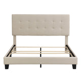 Queen Size Linen Upholstered Platform Bed with Tufted Headboard