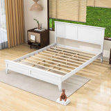 Mid-Century Modern Solid Wood Queen Size Platform Bed with Headboard