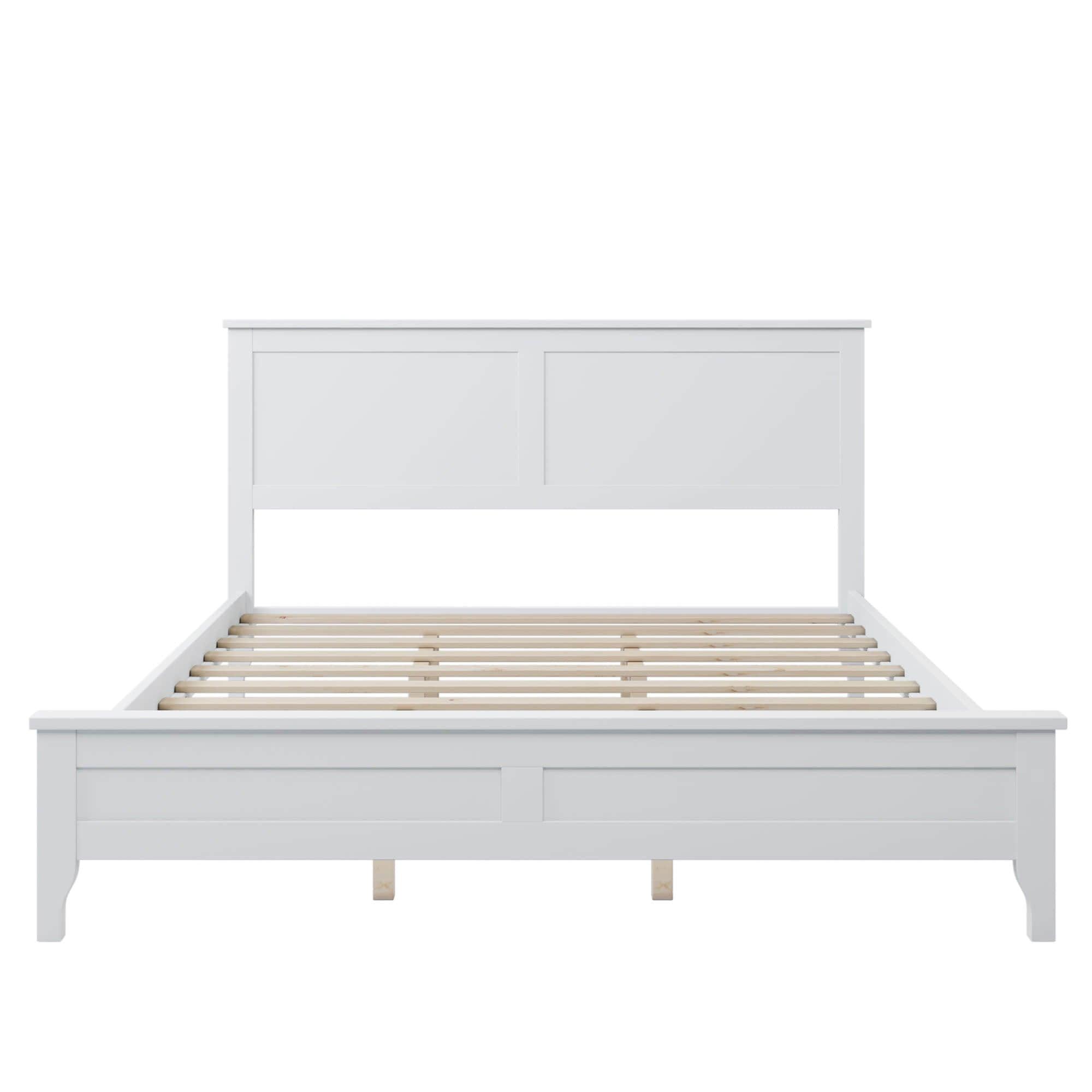 Mid-Century Modern Solid Wood Queen Size Platform Bed with Headboard