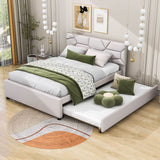 Queen Upholstered Platform Bed Frame with Headboard, Twin XL Trundle Bed