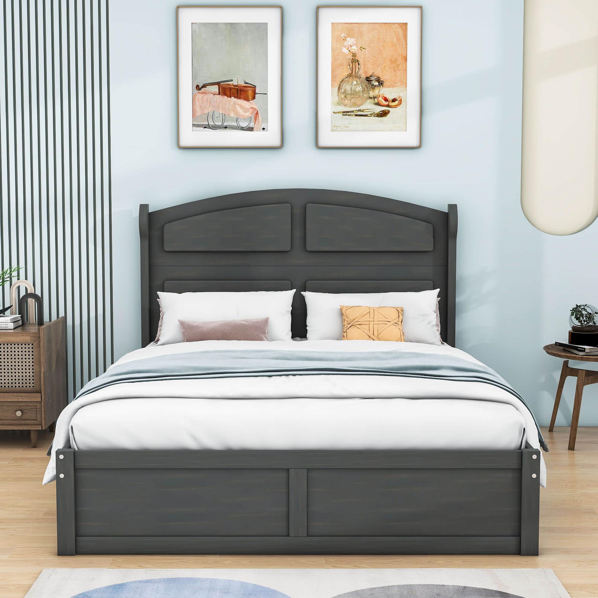 Wooden Queen Size Platform Bed with Twin Trundle Bed and Storage - [Headboard]