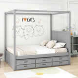 Queen Size Captain's Canopy Bed with Twin Trundle Bed and Storage - [Wooden, Drawers]