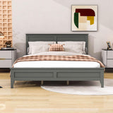 Mid-Century Modern Solid Wood Queen Size Platform Bed with Headboard