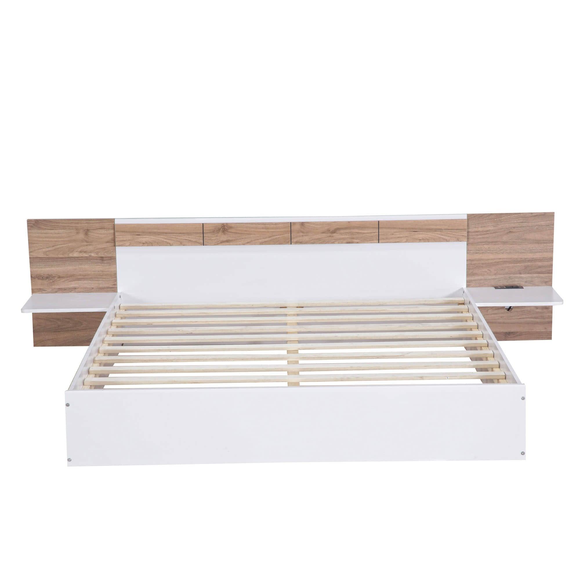 Wooden Smart Queen Size Platform Bed with Headboard and Storage - [USB Ports, Sockets]