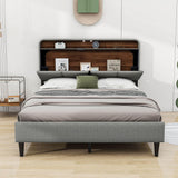 Smart Upholstered Queen Size Platform Bed Frame with Storage Headboard