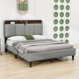 Smart Upholstered Queen Size Platform Bed Frame with Storage Headboard