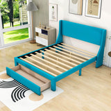 Velvet Upholstered Queen Size Platform Storage Bed with Headboard - [Drawer]