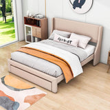 Velvet Upholstered Queen Size Platform Storage Bed with Headboard - [Drawer]