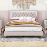 Modern Queen Size Upholstered Bed Frame with LED Lights and Headboard