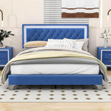 Modern Queen Size Upholstered Bed Frame with LED Lights and Headboard