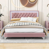 Modern Queen Size Upholstered Bed Frame with LED Lights and Headboard