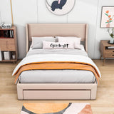 Velvet Upholstered Queen Size Platform Storage Bed with Headboard - [Drawer]