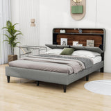 Smart Upholstered Queen Size Platform Bed Frame with Storage Headboard