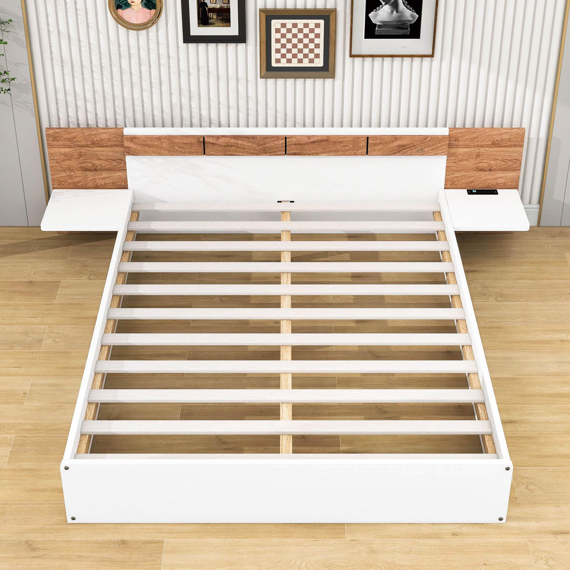 Wooden Smart Queen Size Platform Bed with Headboard and Storage - [USB Ports, Sockets]