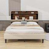 Smart Upholstered Queen Size Platform Bed Frame with Storage Headboard