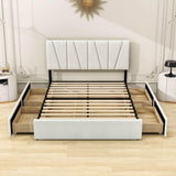 Queen Size Upholstered Platform Bed with Headboard and Storage - [4 Drawers, Velvet]