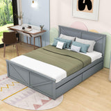 Queen Size Wooden Platform Bed with Headboard and Storage - [Drawers]